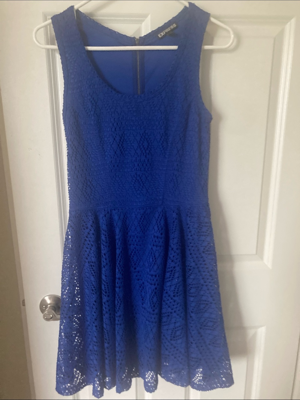 Express Cobalt Blue Lace Fit-and-Flare Mini Dress
